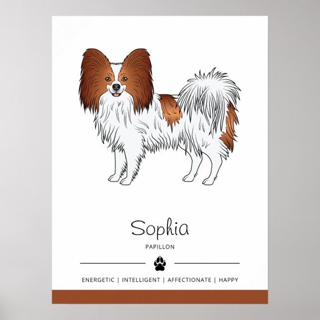 Red And White Papillon Cute Dog With Custom Text Poster (Front)