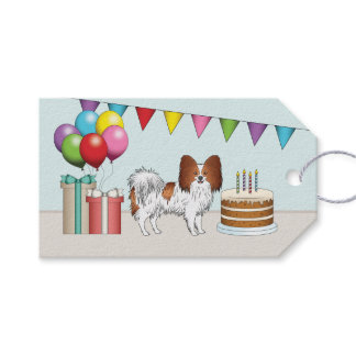 Red And White Papillon Dog Colorful Birthday Gift Tags