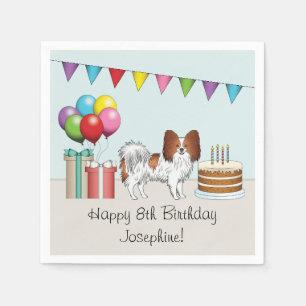 Red And White Papillon Dog Colorful Birthday Napkins