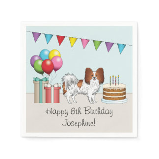 Red And White Papillon Dog Colorful Birthday Napkins