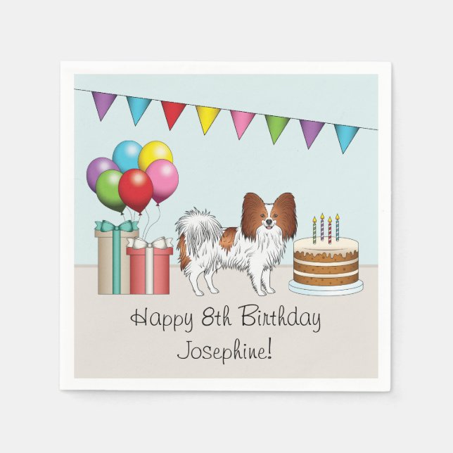 Red And White Papillon Dog Colorful Birthday Napkins (Front)