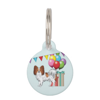 Red And White Papillon Dog Colorful Birthday Pet ID Tag