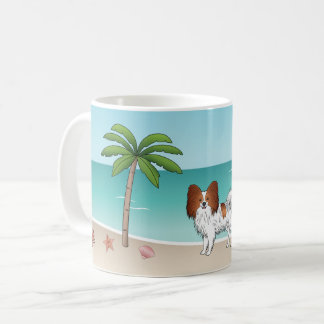 Red And White Papillon Dog Tropical Summer Beach Coffee Mug