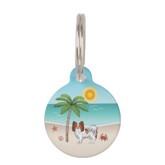 Red And White Papillon Dog Tropical Summer Beach Pet ID Tag