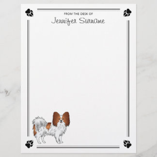 Red And White Papillon Dog With Paws And Text Letterhead