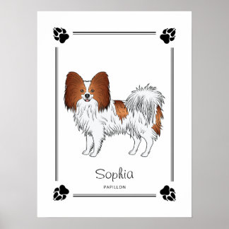 Red And White Papillon Dog With Paws And Text Poster