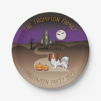 Red And White Papillon & Halloween Haunted House Paper Plates