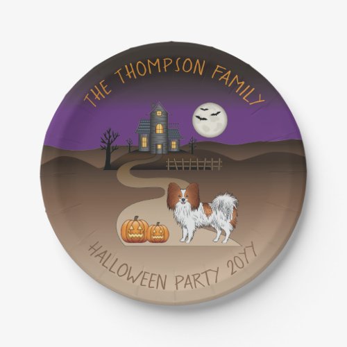 Red And White Papillon  Halloween Haunted House Paper Plates