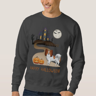 Red And White Papillon &amp; Halloween Haunted House Sweatshirt