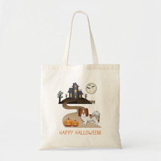 Red And White Papillon & Halloween Haunted House Tote Bag