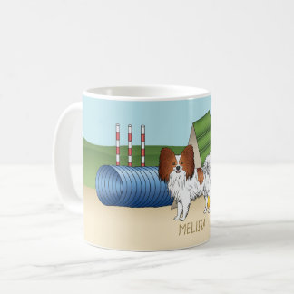 Red And White Papillon With Agility Equipment Coffee Mug