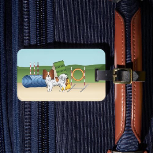 Red And White Papillon With Agility Equipment Luggage Tag