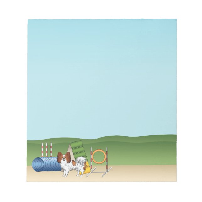 Red And White Papillon With Agility Equipment Notepad (Front)