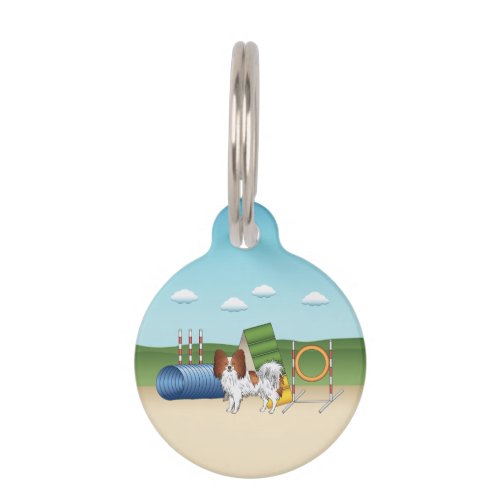 Red And White Papillon With Agility Equipment Pet ID Tag