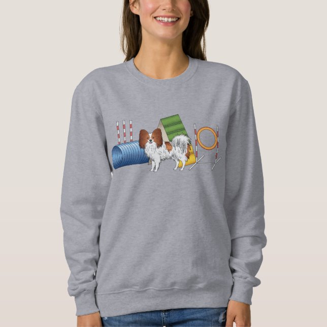 Red And White Papillon With Agility Equipment Sweatshirt (Front)