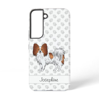 Red And White Papillon With Custom Name And Paws Samsung Galaxy S22 Case