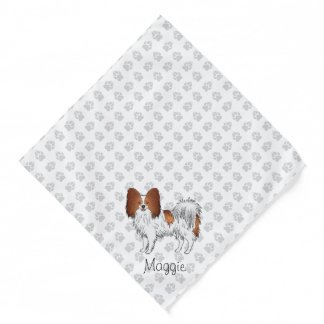 Red And White Papillon With Paws And Custom Name Bandana