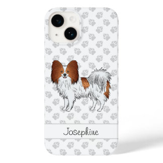 Red And White Papillon With Paws And Custom Name Case-Mate iPhone 14 Case