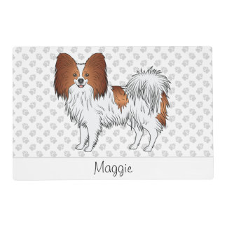 Red And White Papillon With Paws And Custom Name Placemat