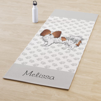 Red And White Papillon With Paws And Custom Name Yoga Mat