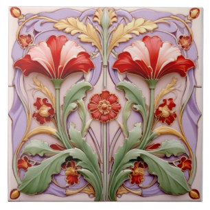 Red and White Parrot Tulips Ceramic Tile