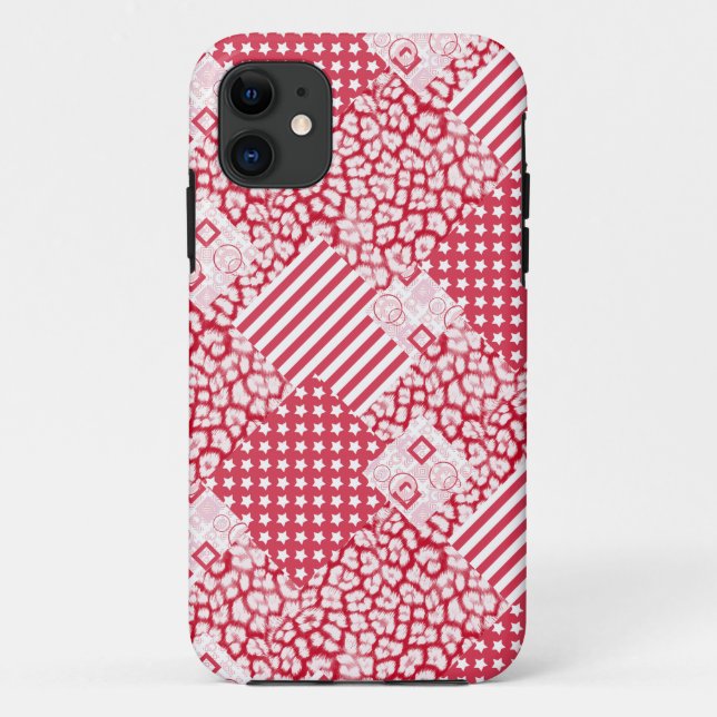  Red and white patchwork rustic Case-Mate iPhone Case (Back)