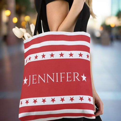 Red and White Patriotic Stars and Stripes Custom Tote Bag