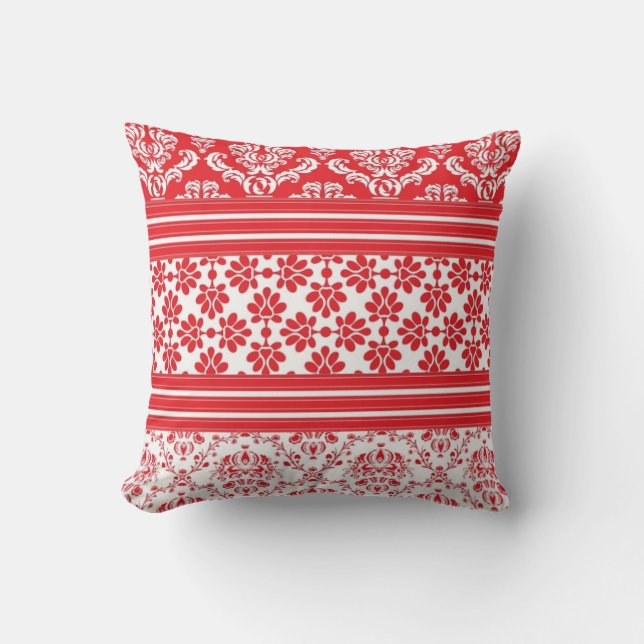 Red and White Pattern Throw Pillow (Front)