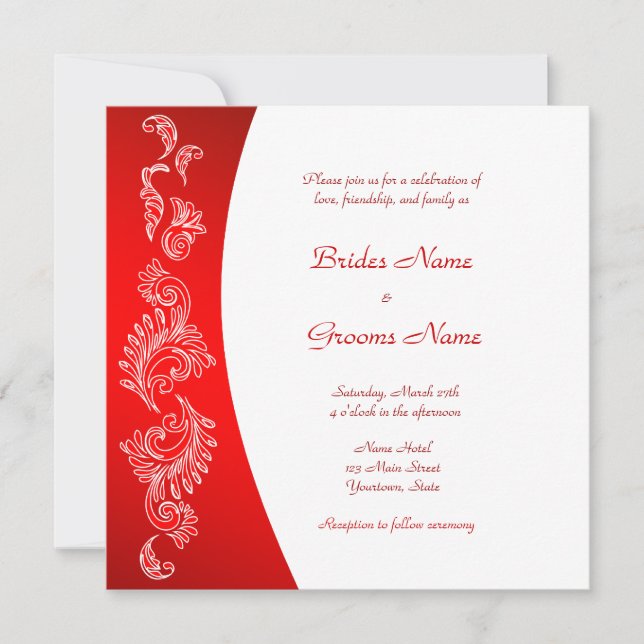 Red and White pattern  Wedding Invitation (Front)