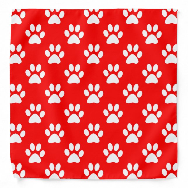 Red and white paws pattern bandana (Front)