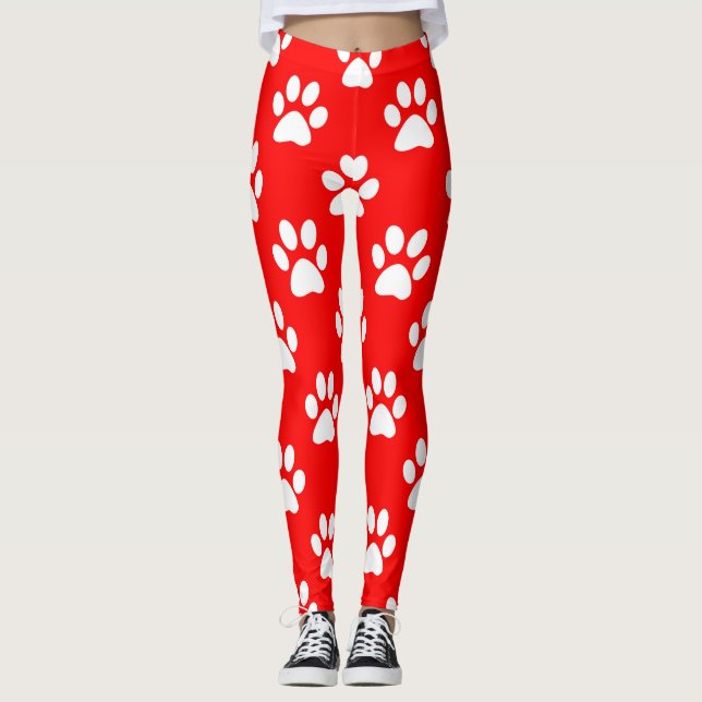 Red and white paws pattern leggings (Front)