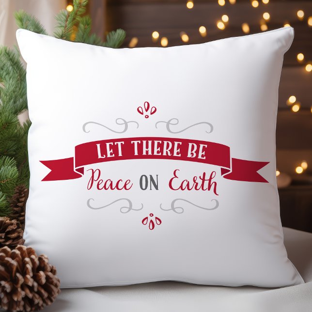 Red and White Peace on Earth Christmas Throw Pillow (Creator Uploaded)