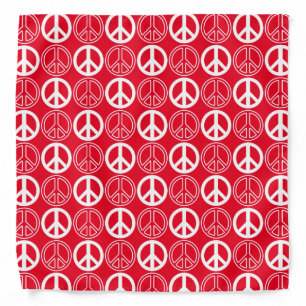 Red and White Peace Sign and Outlines Pattern Bandana