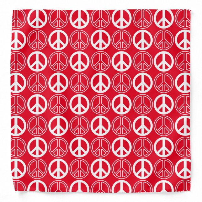 Red and White Peace Sign and Outlines Pattern Bandana (Front)