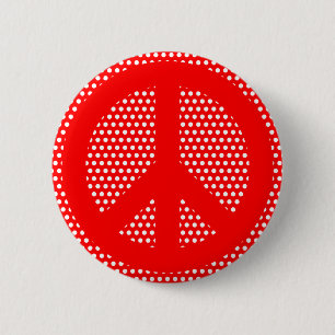 Red and White Peace Symbol Button