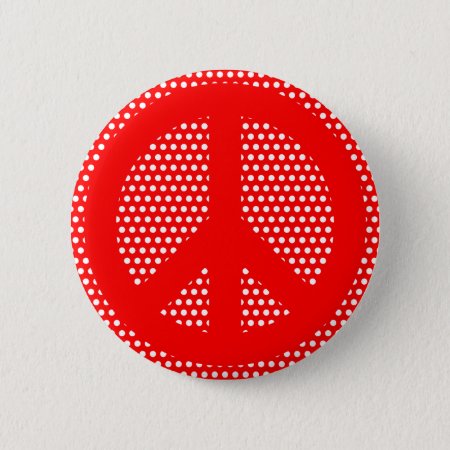 Red And White Peace Symbol Button