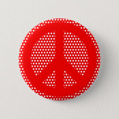 Red and White Peace Symbol Button