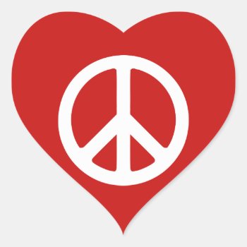 Red And White Peace Symbol Heart Sticker by peacegifts at Zazzle