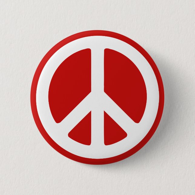 Red and White Peace Symbol Pinback Button (Front)