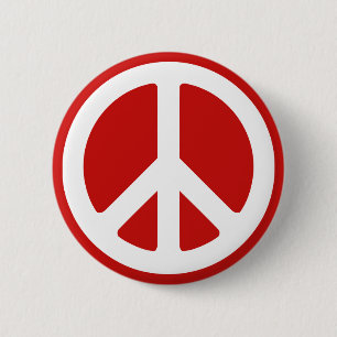 Red and White Peace Symbol Pinback Button