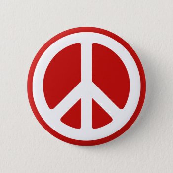 Red And White Peace Symbol Pinback Button by peacegifts at Zazzle