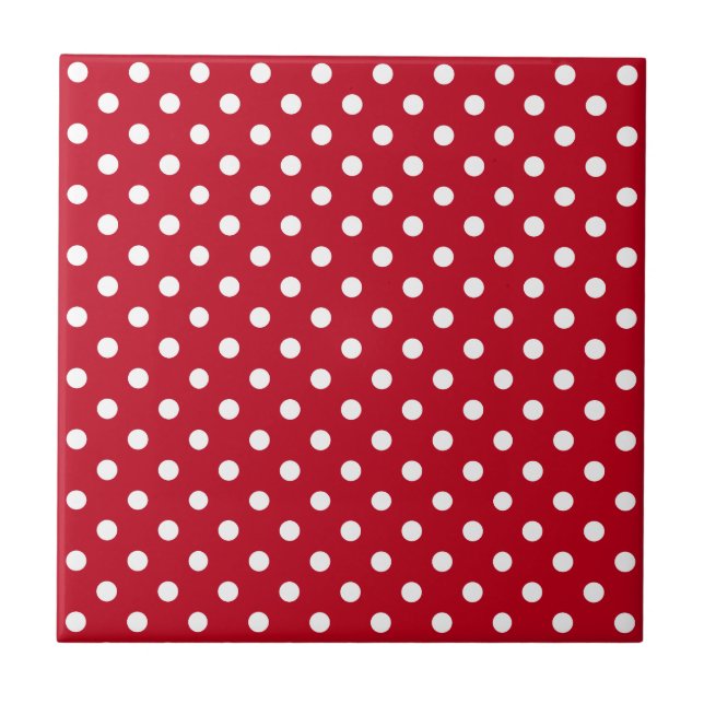 Red and White Peas Pattern Ceramic Tile (Front)