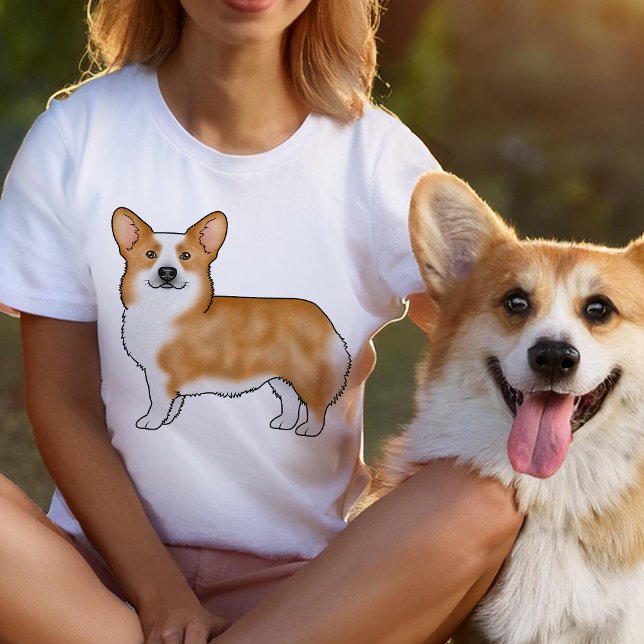 Red And White Pembroke Welsh Corgi Cartoon Dog T-Shirt (Please note: This image is a digitally created mockup.)