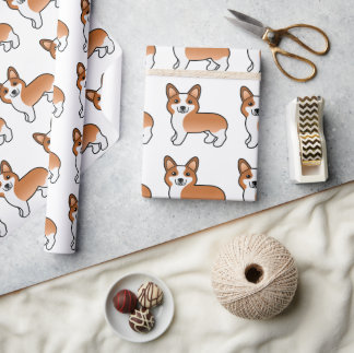 Red And White Pembroke Welsh Corgi Cartoon Dog Wrapping Paper