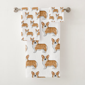Red And White Pembroke Welsh Corgi Dog Art Pattern Bath Towel Set