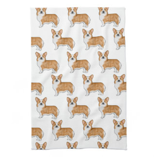 Red And White Pembroke Welsh Corgi Dog Art Pattern Kitchen Towel