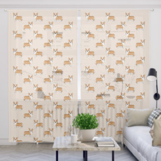 Red And White Pembroke Welsh Corgi Dog Art Pattern Sheer Curtains