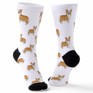 Red and White Pembroke Welsh Corgi Dog Art Pattern Socks