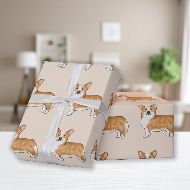 Red And White Pembroke Welsh Corgi Dog Art Pattern Wrapping Paper (Creator Uploaded)