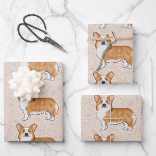 Red And White Pembroke Welsh Corgi Dog Art Pattern Wrapping Paper Sheets